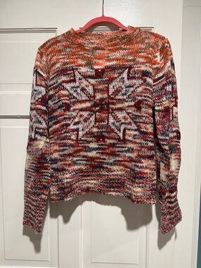 Greylin Multicolor Crewneck Sweater in Red, Orange & Cream